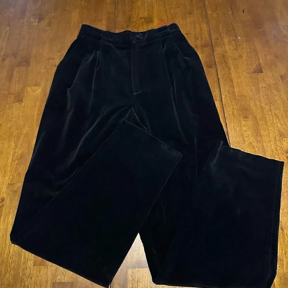 VTG Casablanca Velvet Pants Pleated Black Size 6 USA Women's High Rise 25”x30”